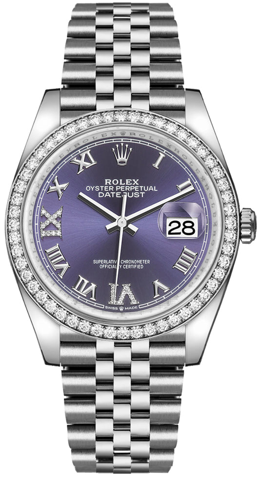 Rolex Datejust 36 Purple Roman Numeral Women's Watch 126284RBR-0013