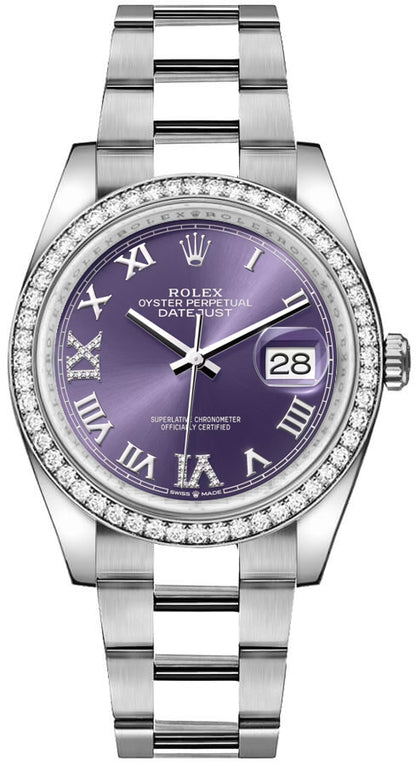 Rolex Datejust 36 Aubergine Dial Diamond VI Unisex Watch 126284RBR-0014