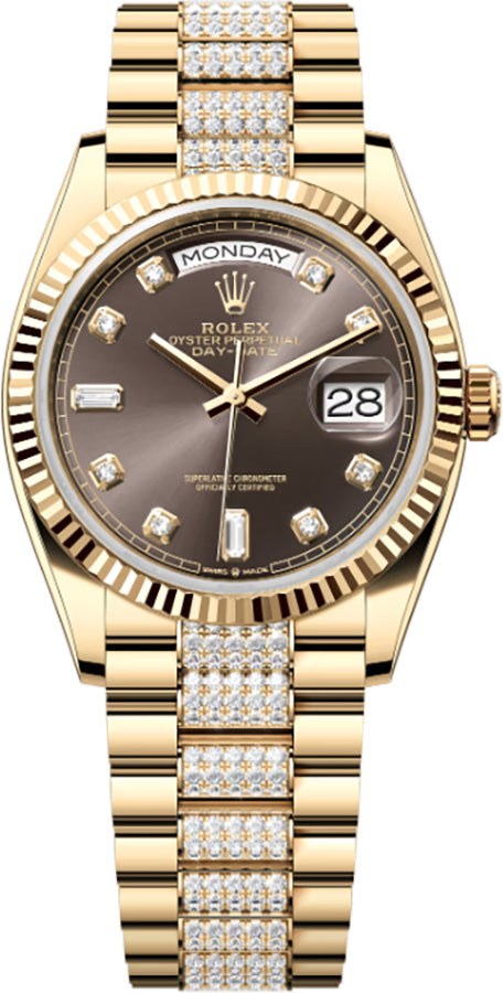 Rolex Day-Date Diamond President Bracelet Dark Grey Dial Unisex Watch 128238-0024