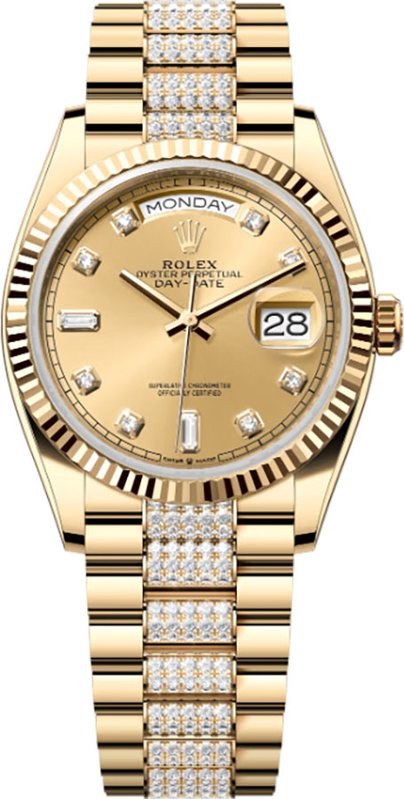 Rolex Day-Date Diamond President Bracelet Champagne Dial Unisex Watch 128238-0026