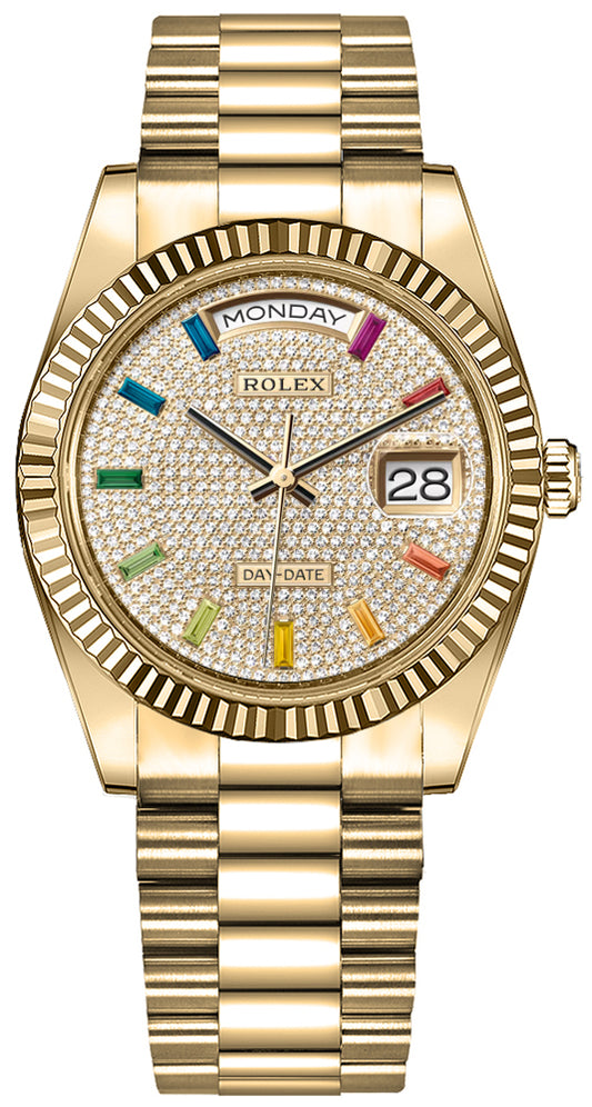 Rolex Day-Date 36 President Bracelet Diamond Pave Dial Unisex Watch 128238-0051