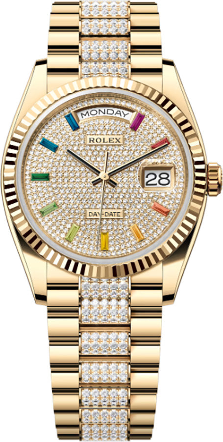 Rolex Day-Date Diamond President Bracelet Diamond Pave Dial Unisex Watch 128238-0052