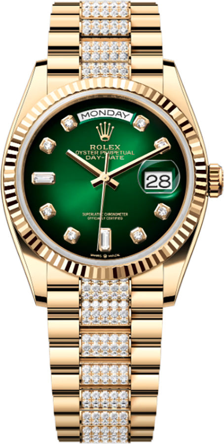 Rolex Day-Date Diamond Bracelet Ombré Diamond Dial Unisex Watch 128238-0070