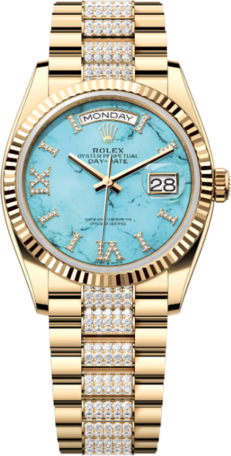 Rolex Day-Date Diamond President Bracelet Turquoise Dial Women's Watch 128238-0072