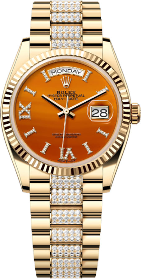 Rolex Day-Date Diamond President Bracelet Carnelian Dial Unisex Watch 128238-0089