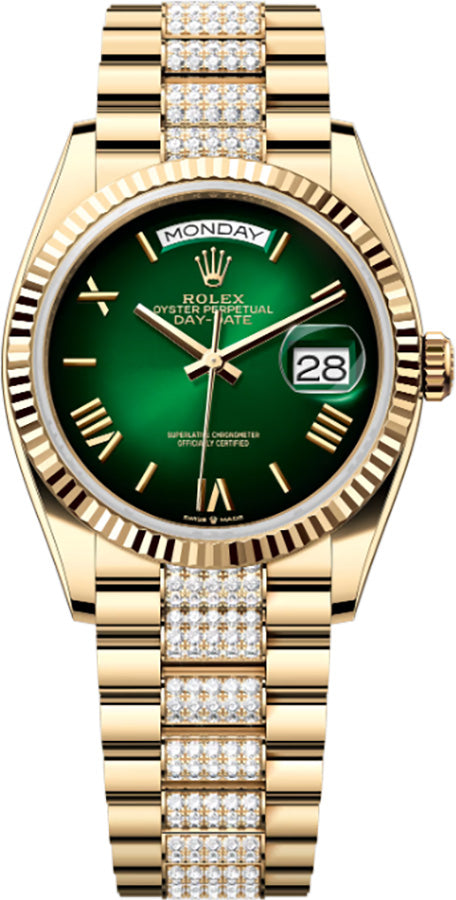 Rolex Day-Date Diamond President Bracelet Green Ombré Dial Unisex Watch 128238-0119