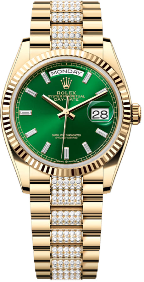 Rolex Day-Date 36 Diamond President Bracelet Green Dial Unisex Watch 128238-0131