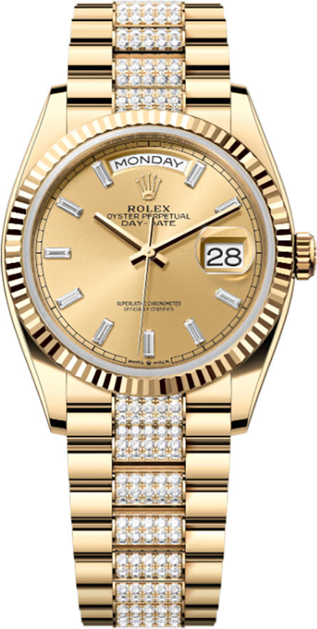 Rolex Day-Date Diamond President Bracelet Champagne Dial Unisex Watch 128238-0133