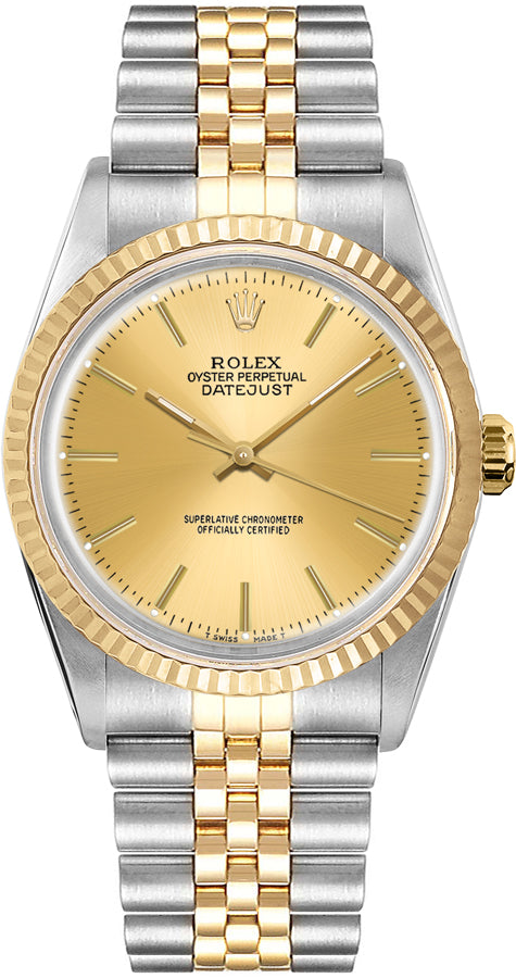 Rolex Oyster Perpetual 34 Champagne Index Dial Women's Watch 14233