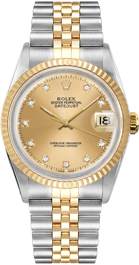 Rolex Datejust 36 Champagne Diamond Dial Unisex Watch 16013