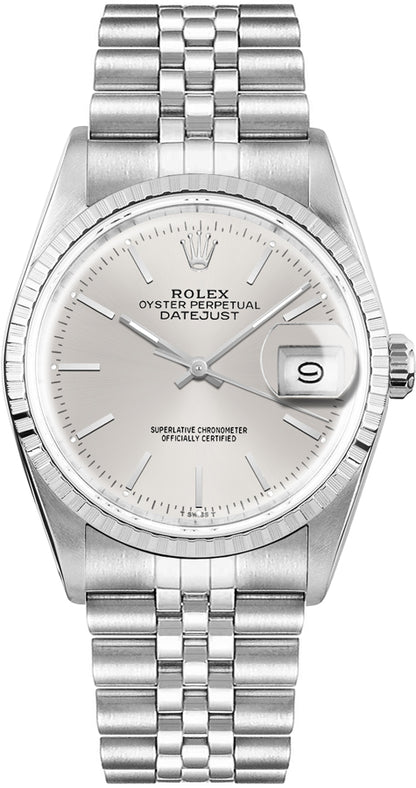 Rolex Datejust 36 Stainless Steel Engine Turned Bezel Unisex Watch 16030