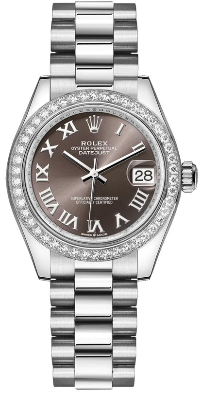 Rolex Datejust 31 Dark Grey Roman Diamond Bezel Women's Watch 278289RBR-0017