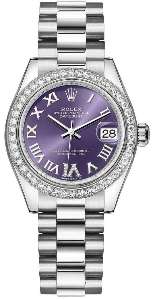 Rolex Datejust 31 Aubergine Dial Diamond Bezel Women's Watch 278289RBR-0019