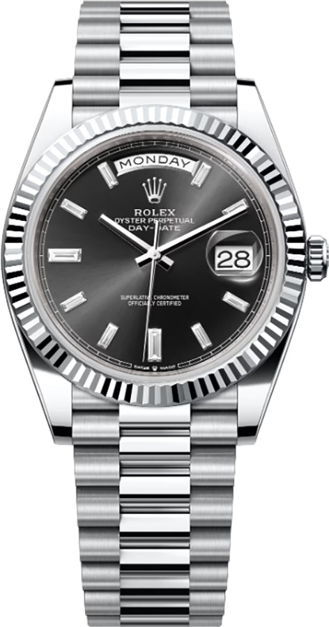 Rolex Day-Date 40 Black Dial Baguette Diamonds Men's Watch 228236-0004