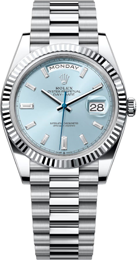 Rolex Day-Date 40 Ice Blue Dial Fluted Bezel Platinum Men's Watch 228236-0006