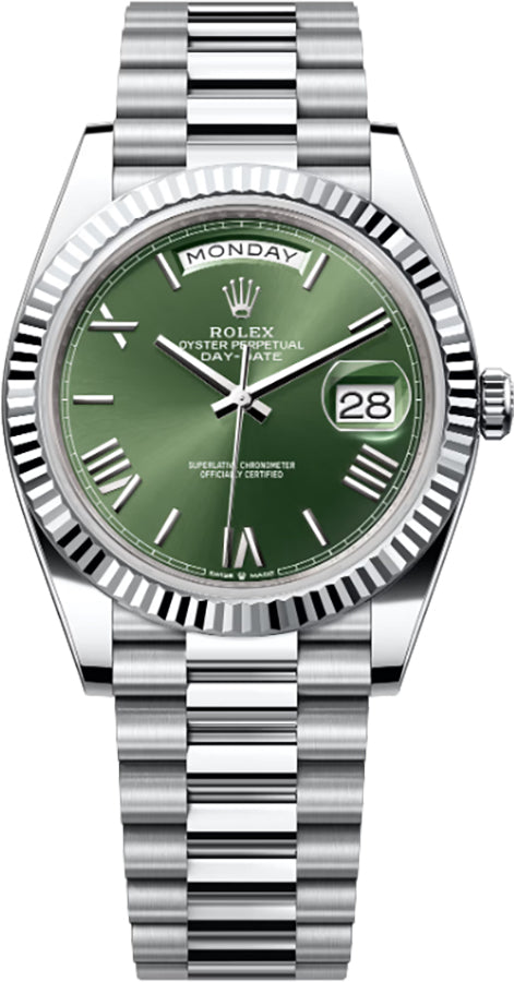 Rolex Day-Date 40 Olive Green Dial Platinum Men's Watch 228236-0008