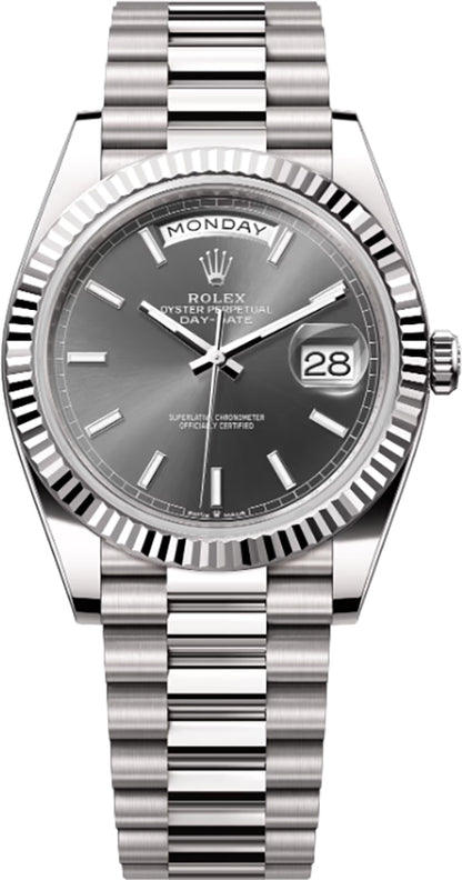 Rolex Day-Date 40 Slate Index Dial 18k White Gold Men's Watch 228239-0060