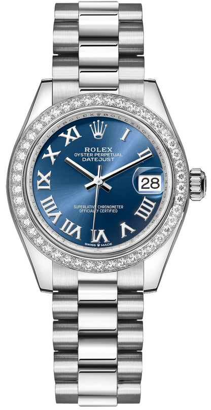 Rolex Datejust 31 Blue Roman Dial Diamond Bezel Women's Watch 278289RBR-0023