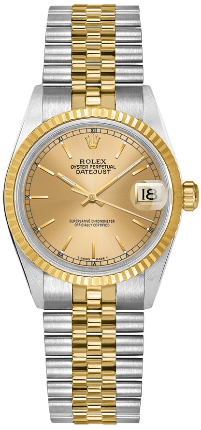 Rolex Datejust 31 Steel & Yellow Gold Fluted Bezel Women's Watch 68273