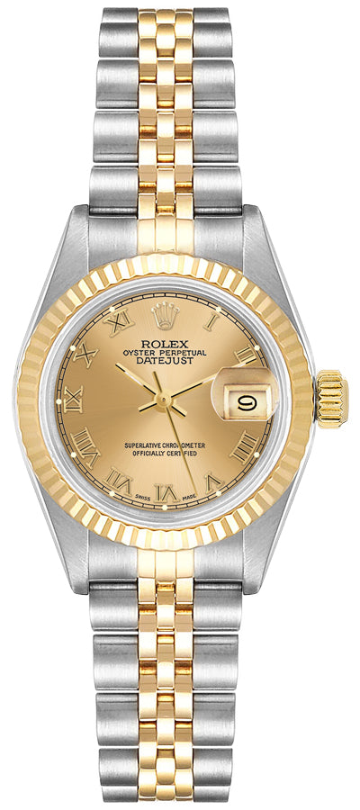 Rolex Lady-Datejust 26 Champagne Roman Dial Steel & Gold Women's Watch 79173