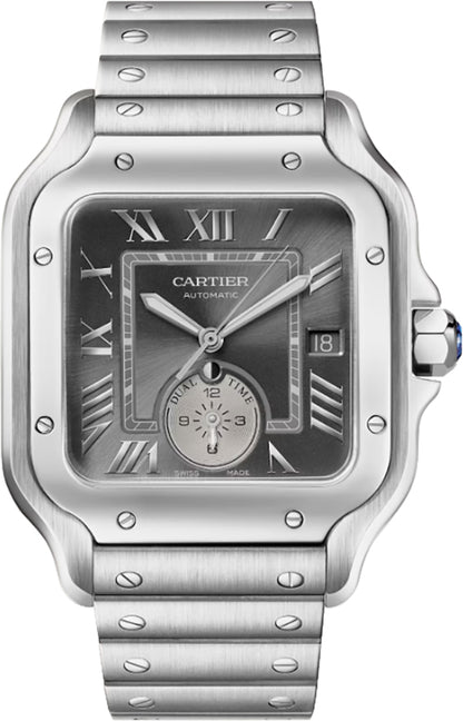 Cartier Santos De Cartier Large Model Grey Dial Stainless Steel Men's Watch WSSA0076