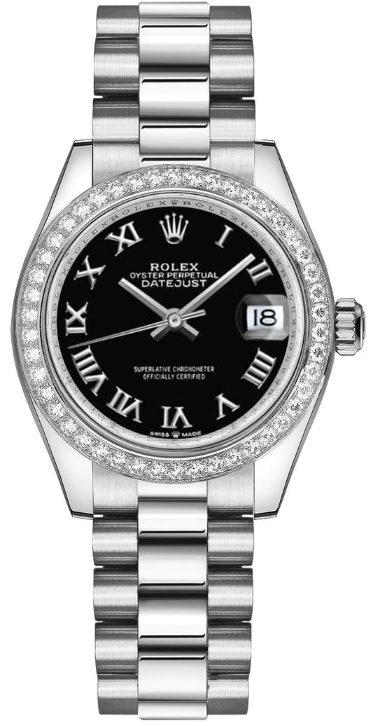 Rolex Datejust 31 Black Roman Dial Diamond Bezel Women's Watch 278289RBR-0011