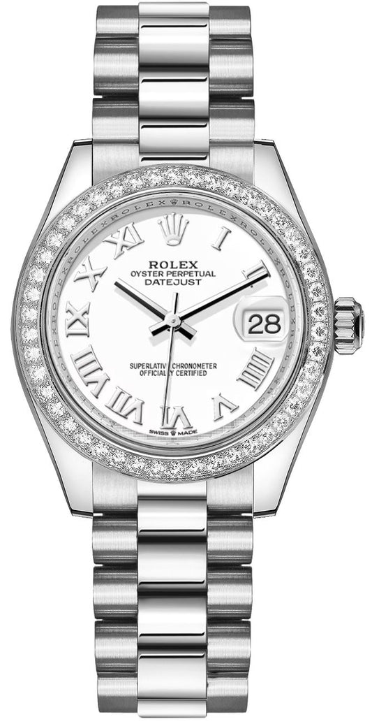 Rolex Datejust 31 White Roman Dial Diamond Bezel Women's Watch 278289RBR-0007