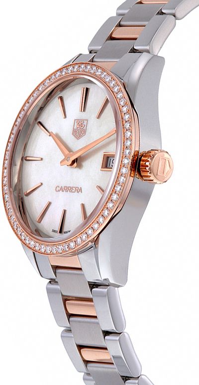 Tag Heuer Carrera Solid Rose Gold & Stainless Diamond Women's Watch WAR1353.BD0779