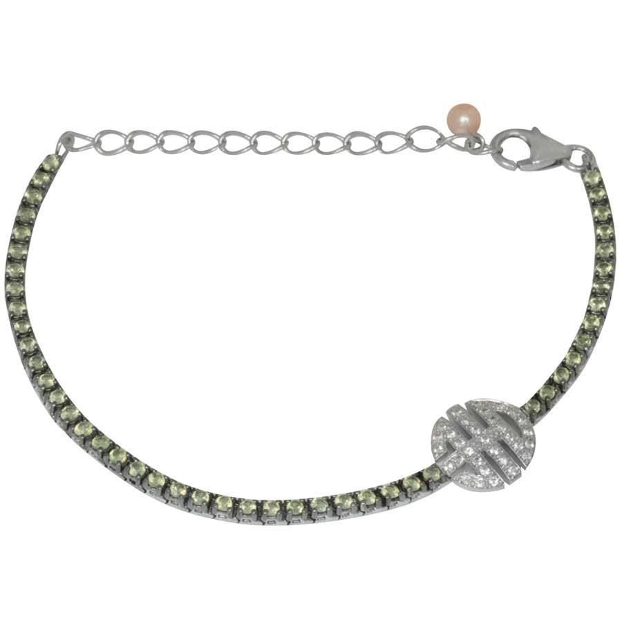 Mimi Milano Silver Diamond Green Sapphire Pearl Bracelet B341ZG-99