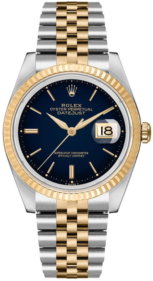 Rolex Datejust 36 Blue Dial Gold & Steel Watch 16013