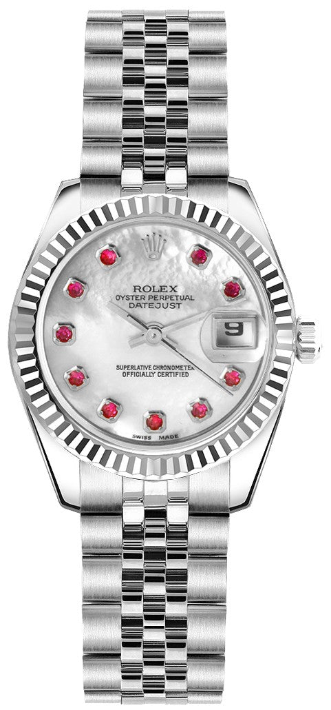 Rolex Lady-Datejust 26 Mother of Pearl Ruby Dial Watch 179174