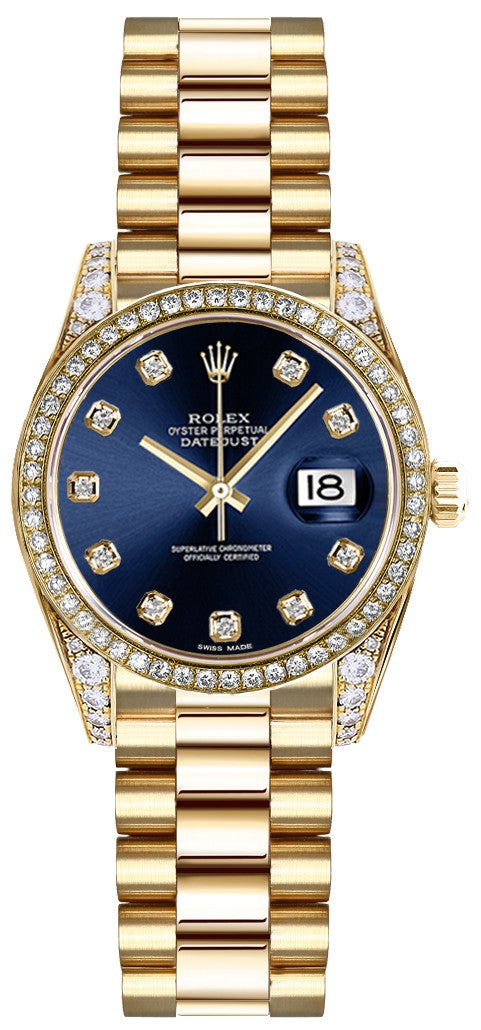 Rolex Lady-Datejust 26 Blue Diamond Dial Gold Women's Watch 179158