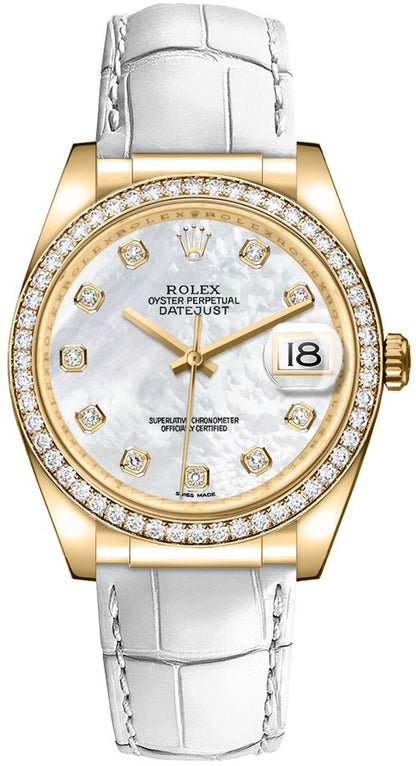 Rolex Datejust 36 18k Yellow Gold Diamonds Women's Watch 116188