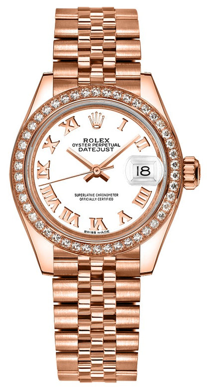 Rolex Lady-Datejust 28 White Dial Rose Gold Watch 279135RBR