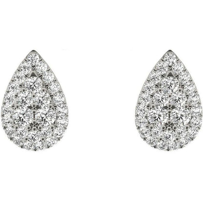 .33 TCW Solid 18k White Gold Diamond Halo Pave Earrings E20238W