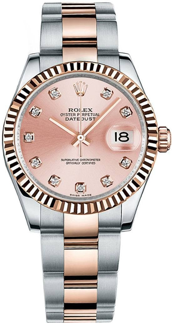 Rolex Datejust 31 Pink Diamond Fluted Bezel Watch 178271-0045