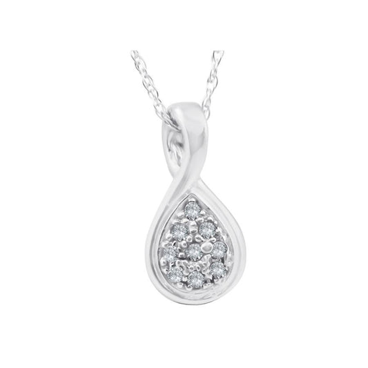 Tear Drop Diamond Pendant, 0.03 Carat on Solid 10k White Gold