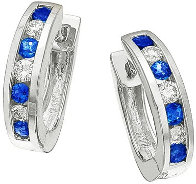 Diamond Earrings, .21 Carat Round Diamonds .33 Carat Blue Sapphire Diamonds on 14K White Gold