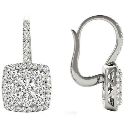 1.23 TCW White Gold Diamond Halo Pave Square Earrings E21965W