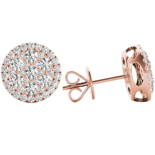 1.19 TCW Solid 18k Rose Gold Diamond Halo Pave Earrings E20218R