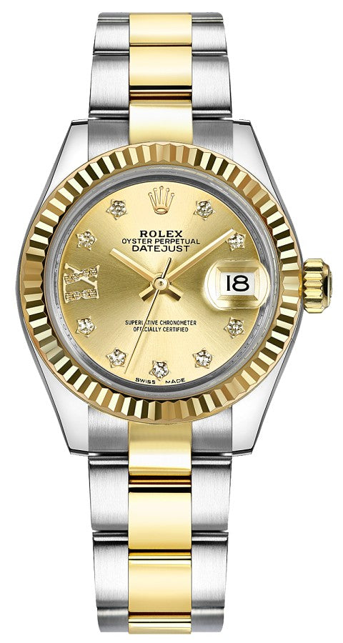 Rolex Lady-Datejust 28 Champagne Diamond Oyster Women's Watch 279173-0022