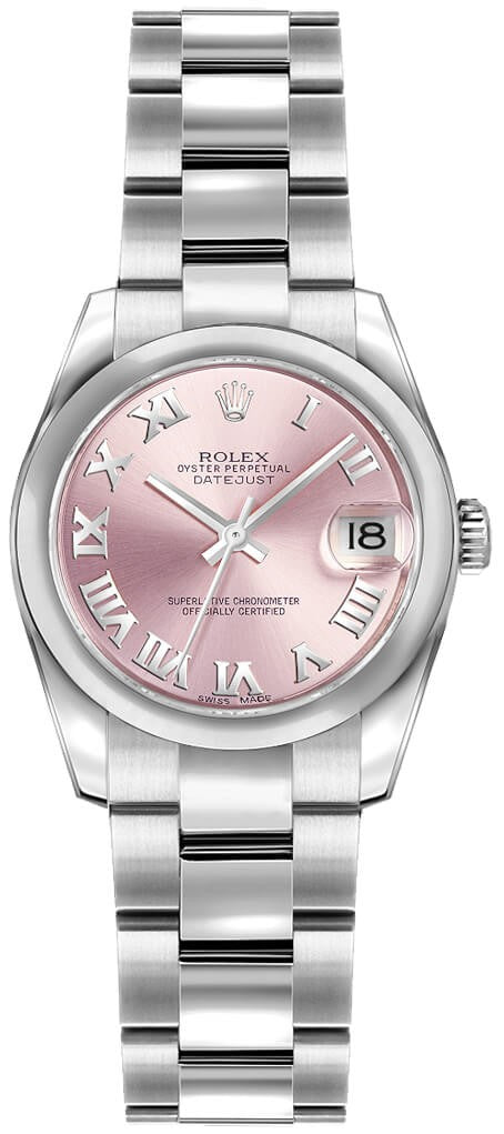 Rolex Lady-Datejust 26 Pink Roman Numeral Oyster Bracelet Watch 179160