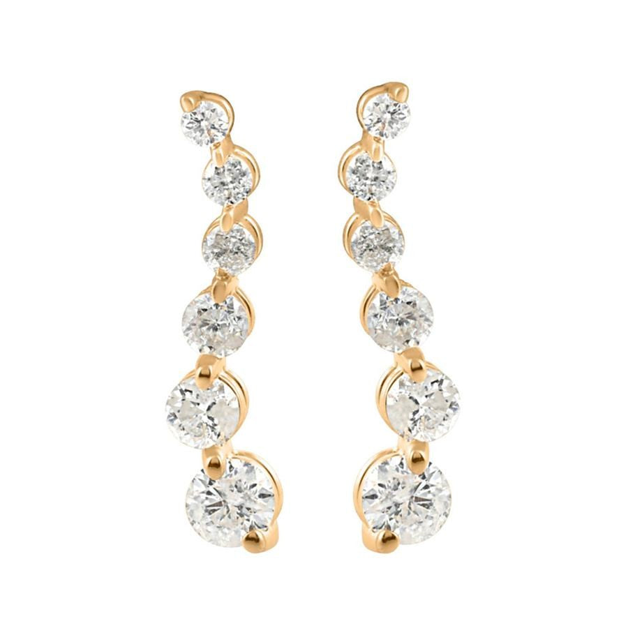 Diamond Journey Earrings, 0.5 Carat on Solid 14k Yellow Gold