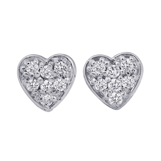 Diamond Pave Heart Earrings, 0.14 Carat on Solid 14k White Gold