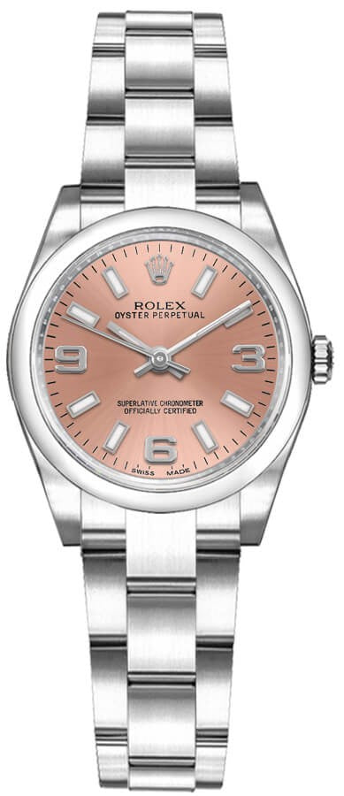 Rolex Oyster Perpetual 26 Pink Dial Domed Bezel Watch 176200-0004