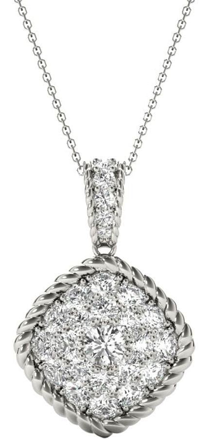 Diamond Square Pendant, 1.41 Carat on Solid 18k White Gold P20246W