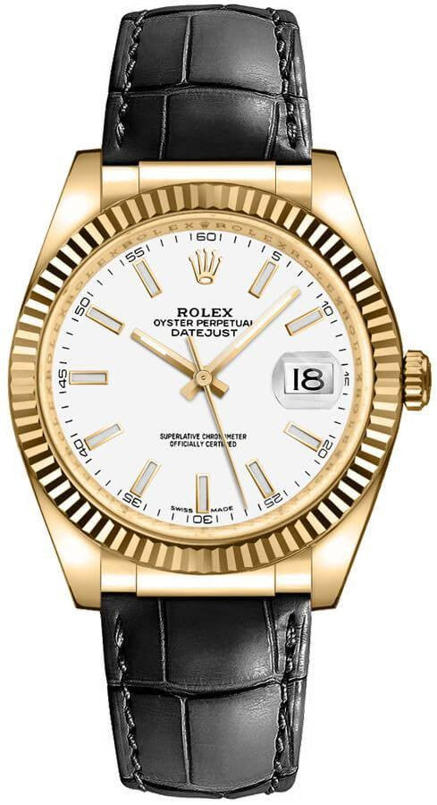 Rolex Datejust 36 18k Yellow Gold Black Strap Unisex Watch 116138