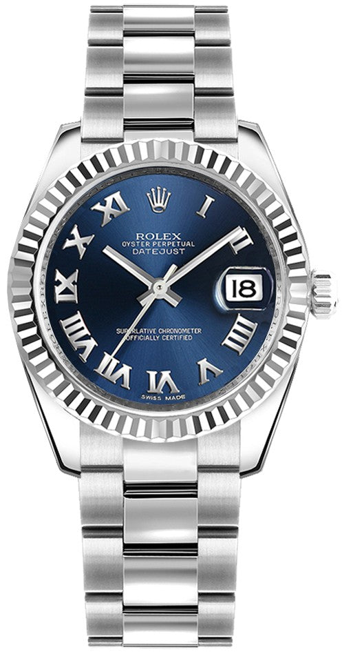 Rolex Datejust 31 Blue Roman Numeral Oyster Bracelet Watch 178274-0080