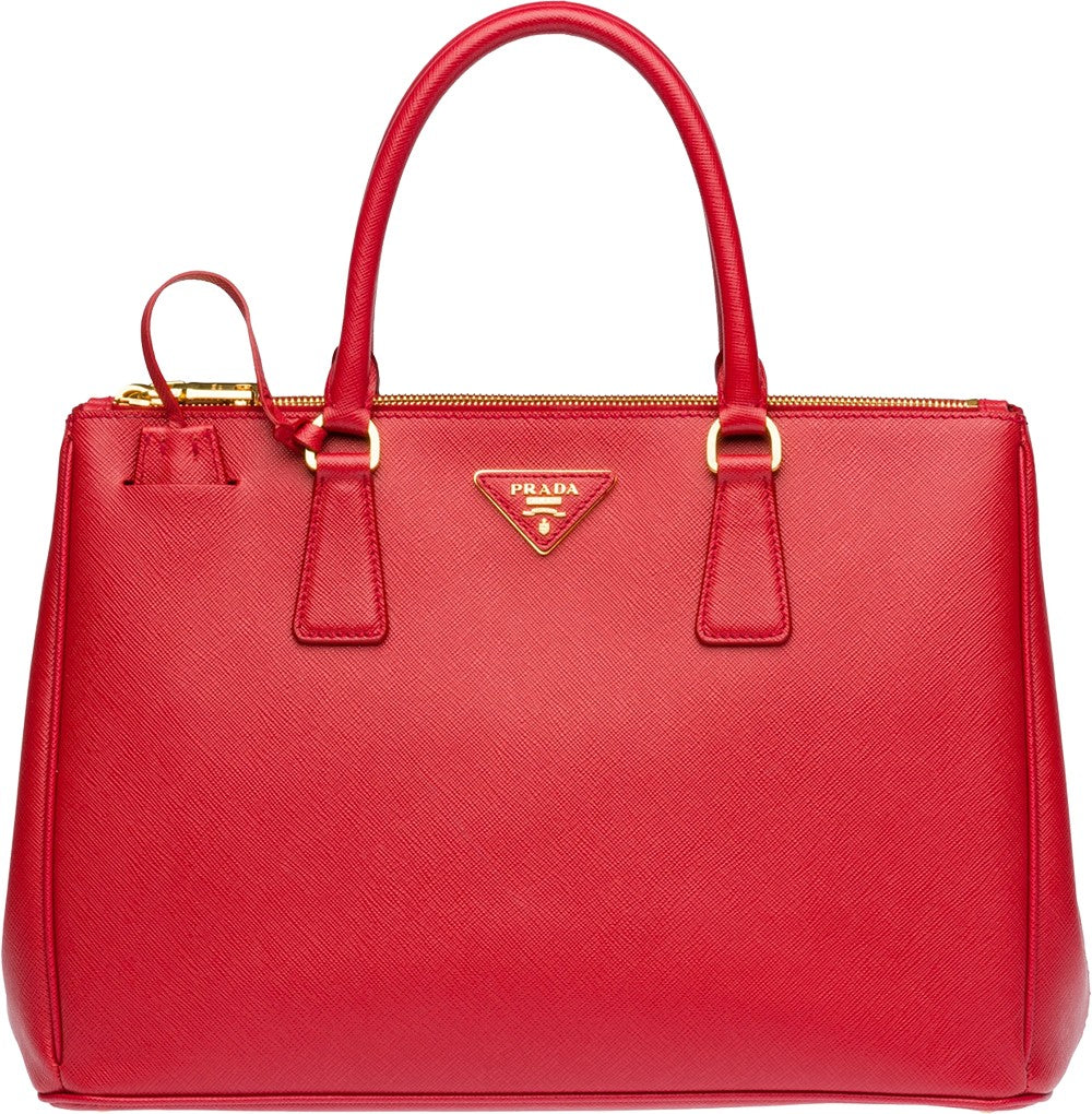 Women's Red Prada Saffiano Lux Medium Double-Zip Tote Bag