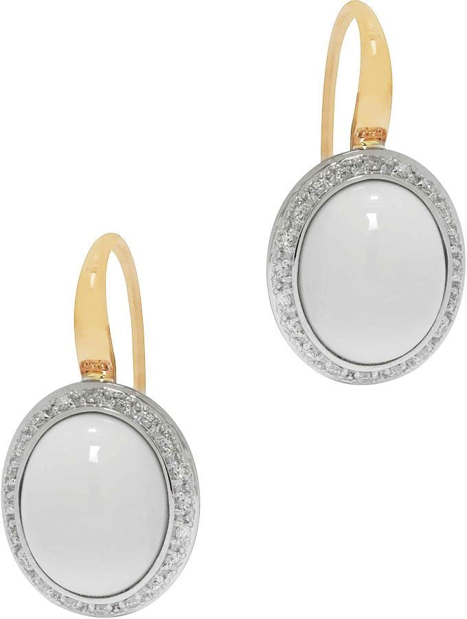 Mimi Milano 18k Yellow Gold White Agate Diamond Earrings O318C8A1B-77